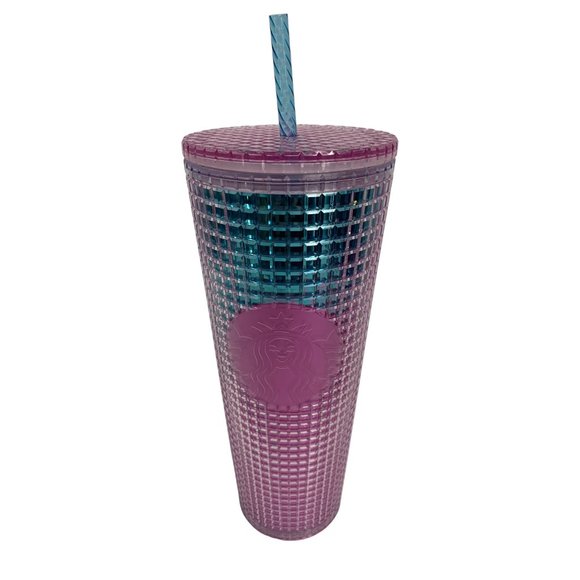 Starbucks Tumbler Iridescent Grid Pink Venti 24oz Summer 2021 6559 NWT Barbie - Picture 1 of 8